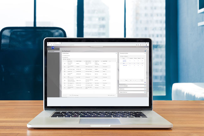 Laptop computer screen displaying enterprise document management software that automates the document processes.