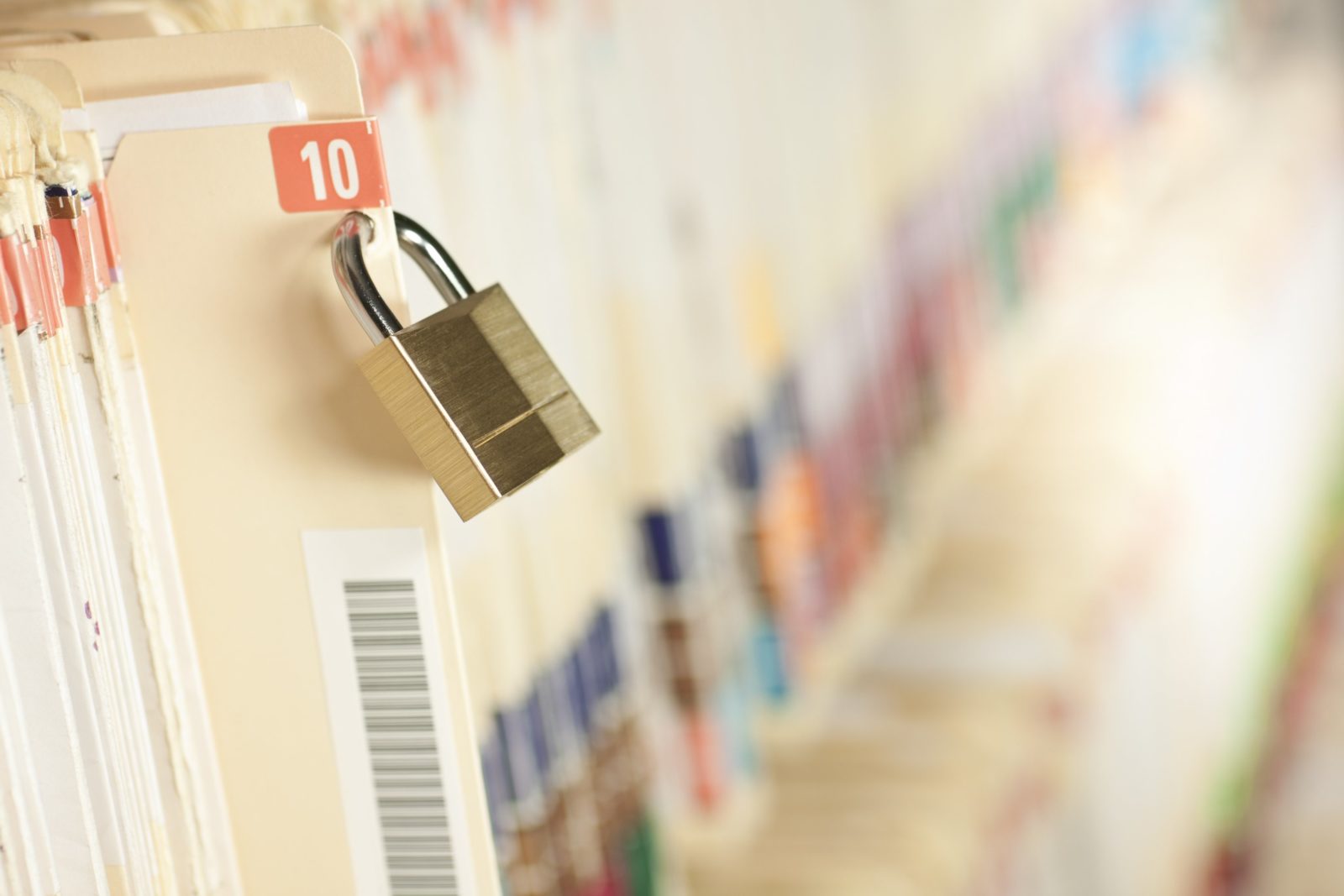 Padlock on a cabinet of files