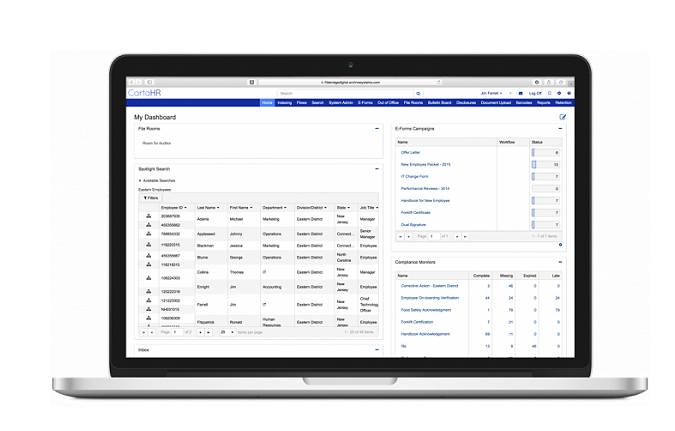 Laptop with Display of CartaHR Employee Document Management Software Dashboard